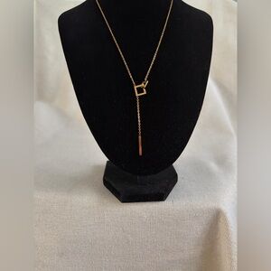 Elegant Gold Lariat Necklace with Geometric Pendant - Women Jewelry